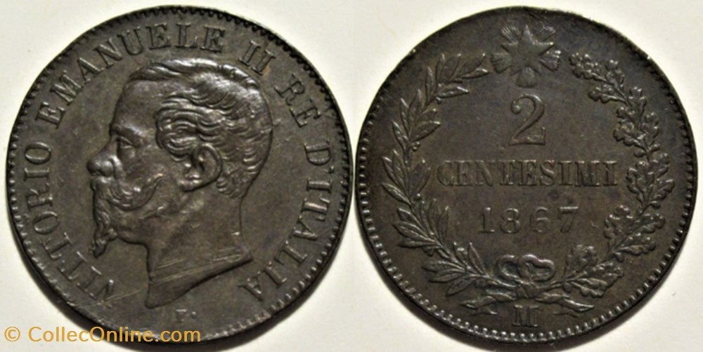1867 Royaume d'Italie, 2 Centesimi, Milano - Vittorio Emanuele II (ex.2) monnaies monde 1867 royaume italie 2 centesimi milano vittorio emanuele ii ex 2