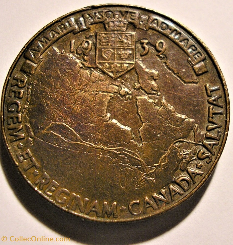 monnaies jetons mereaux george vi elizabeth 1939 royal visit canada bronze medal uk