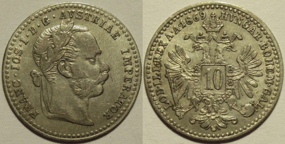 Franz Joseph I - 10 Kreuzer 1869, Wien - Austrian Empire monnaies monde autriche franz joseph i 10 kreuzer 1869 wien austrian empire