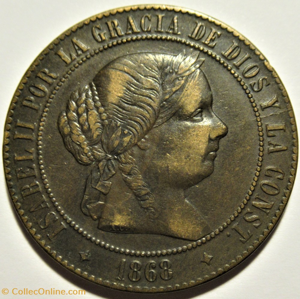1868 Jubia - 5 Centimos - Isabel II de España 2 monnaies monde espagne 1868 jubia 5 centimos isabel ii de espana