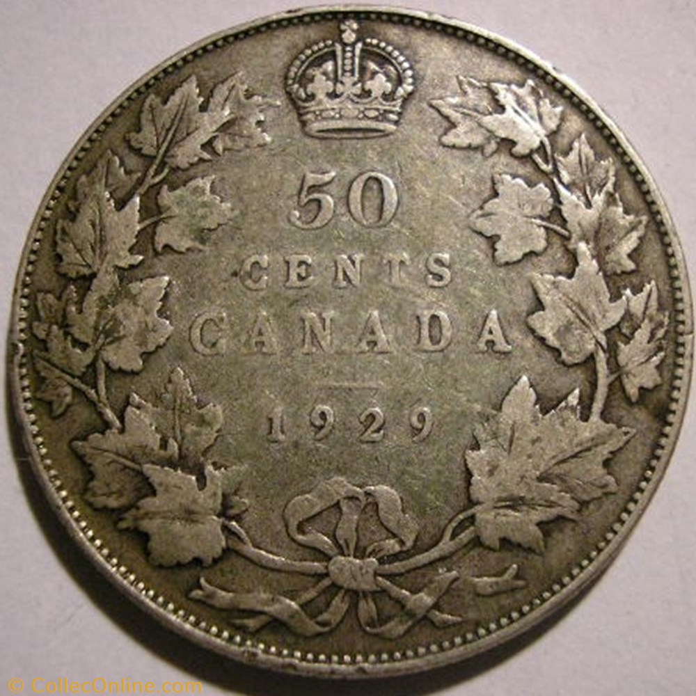 George V - 50 Cents 1929 monnaie monde canadum george v 50 cents 1929