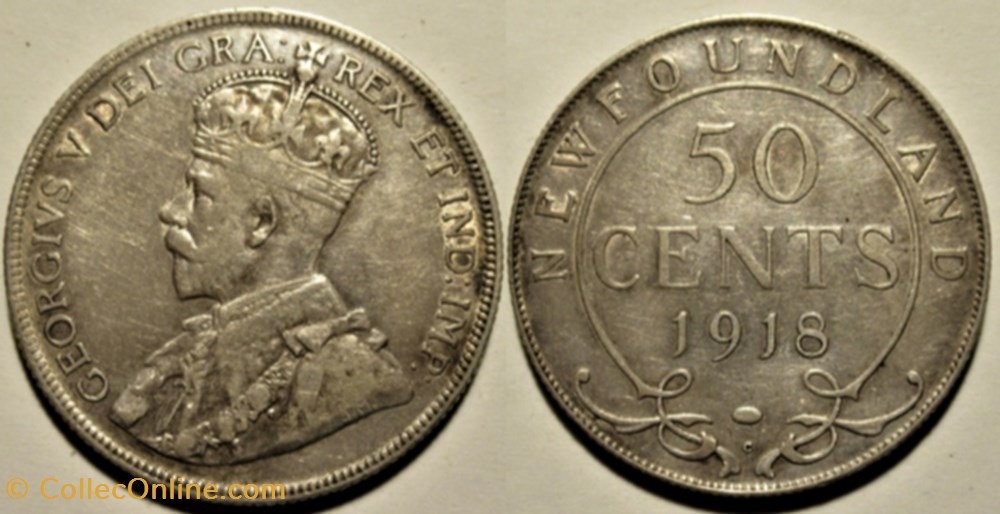 George V - 50 Cents 1918 Newfoundland (ex.3) monnaies monde canada george v 50 cents 1918 newfoundland ex 3