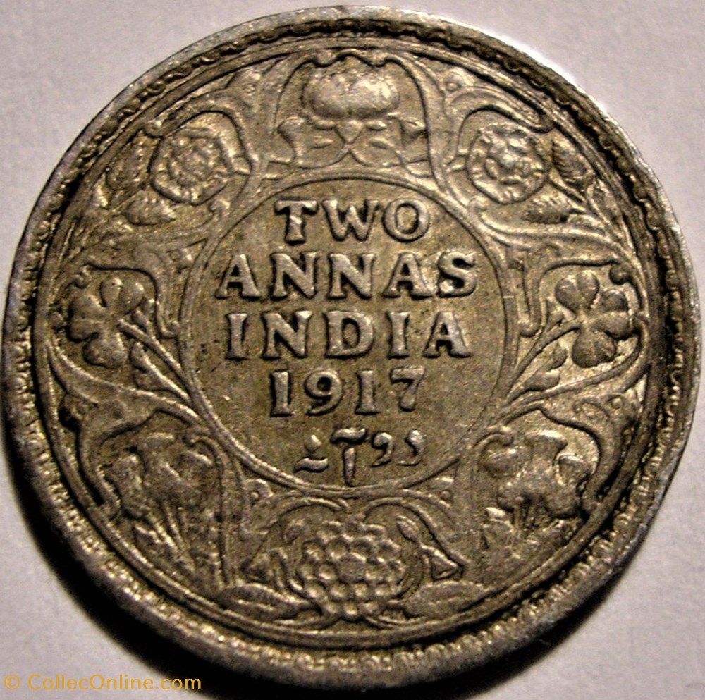 George V - 2 Annas 1917 Calcutta - British India monnaie monde inde george v 2 annas 1917 calcutta british india
