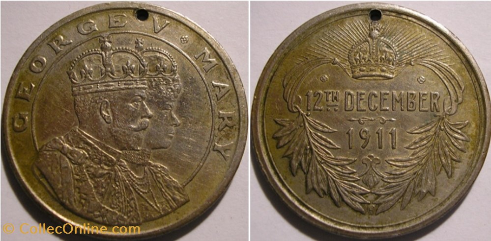 George V & Mary - 1911 Coronation - Delhi, British India medaille royaume uni george v mary 1911 coronation delhi british india