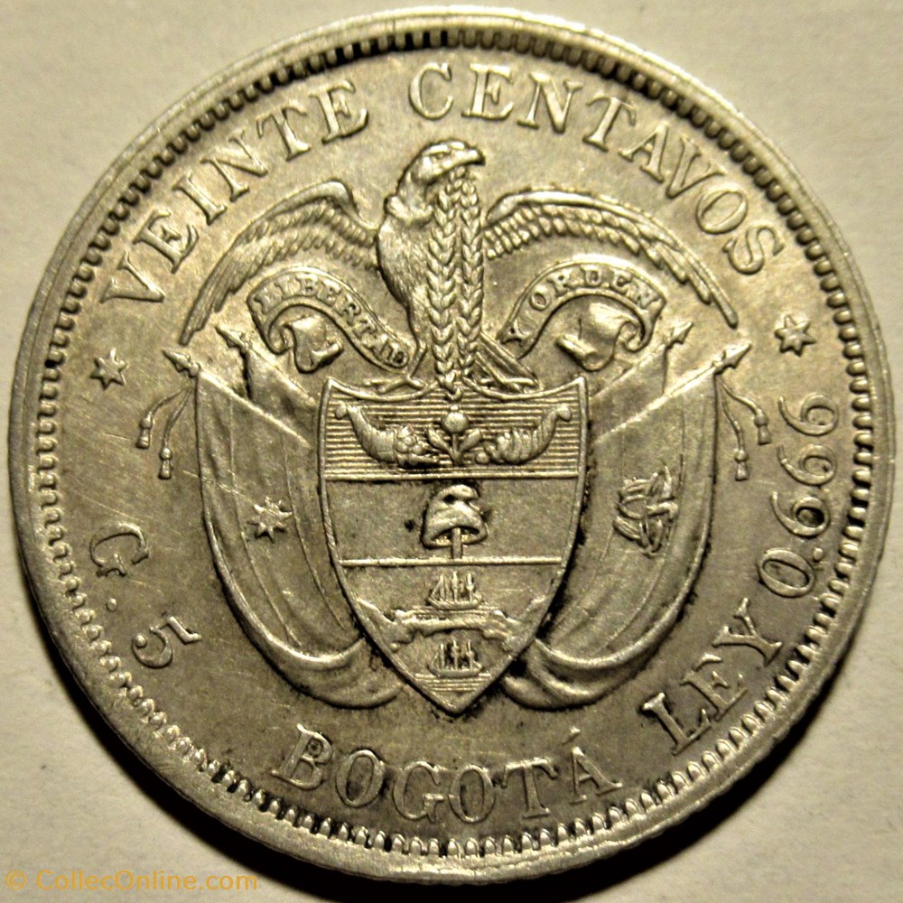 20 Centavos 1897 Bogota 3 monnaies monde colombie 20 centavos 1897 bogota