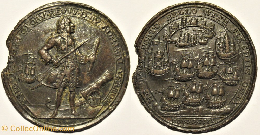 Admiral Vernon - Token 1739 Capture of Portobello, Panama, Great Britain medailles royaume uni admiral vernon token 1739 capture of portobello panama great britain