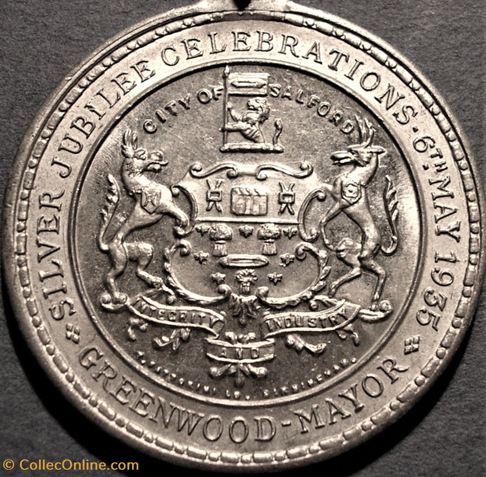 George V & Mary - 1935 Silver Jubilee, Salford, UK 3 medaille royaume uni george v mary 1935 silver jubilee salford uk