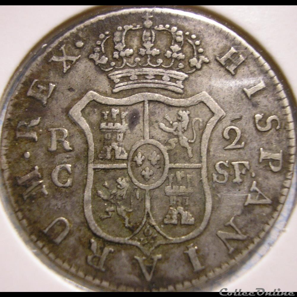 1812 Cataluña - 2 Reales - Fernando VII de España monnaies monde espagne 1812 cataluna 2 reales fernando vii de espana