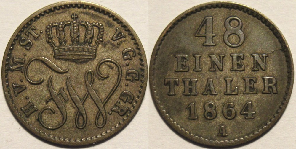 Friedrich Wilhelm - 1/48 Thaler 1864, Grand Duchy of Mecklenburg-Strelitz monnaies monde allemagne friedrich wilhelm 1 48 thaler 1864 grand duchy of mecklenburg strelitz