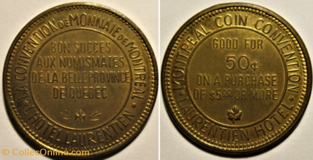 La convention de monnaie de Montréal, Québec, Jeton 50 Cents monnaies jetons mereaux la convention de monnaie de montreal quebec jeton 50 cents