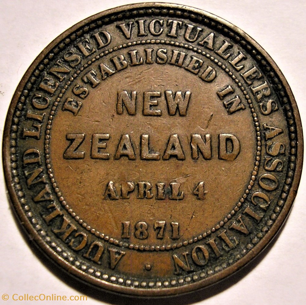monnaie monde nouvelle zelande 1871 one penny token auckland licensed victuallers association new zealand