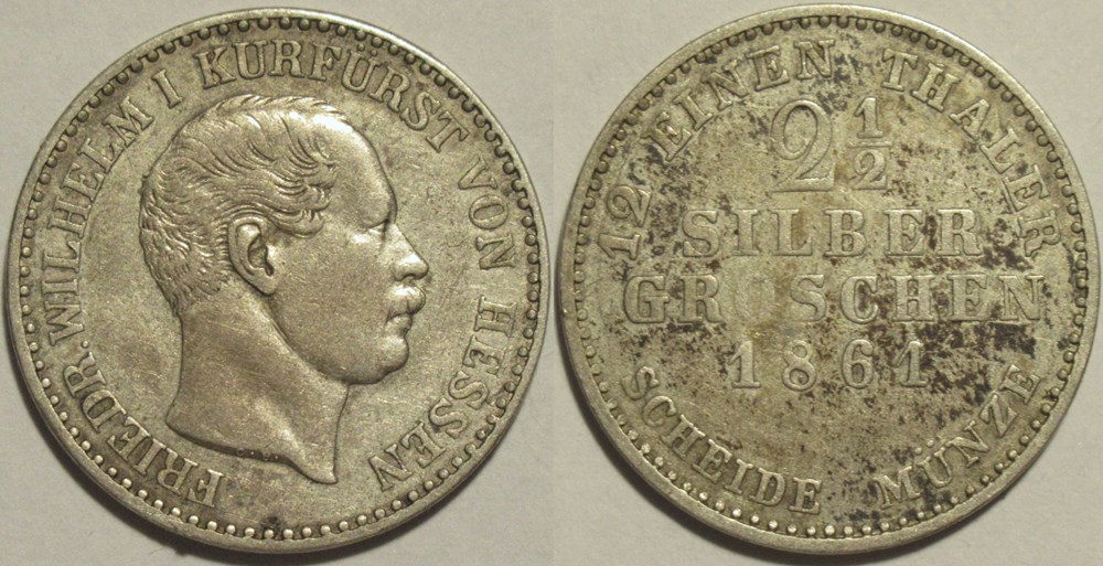 Hessen-Kassel - 2½ Silbergroschen 1861 - Friedrich Wilhelm I monnaies monde allemagne hessen kassel 2 silbergroschen 1861 friedrich wilhelm i