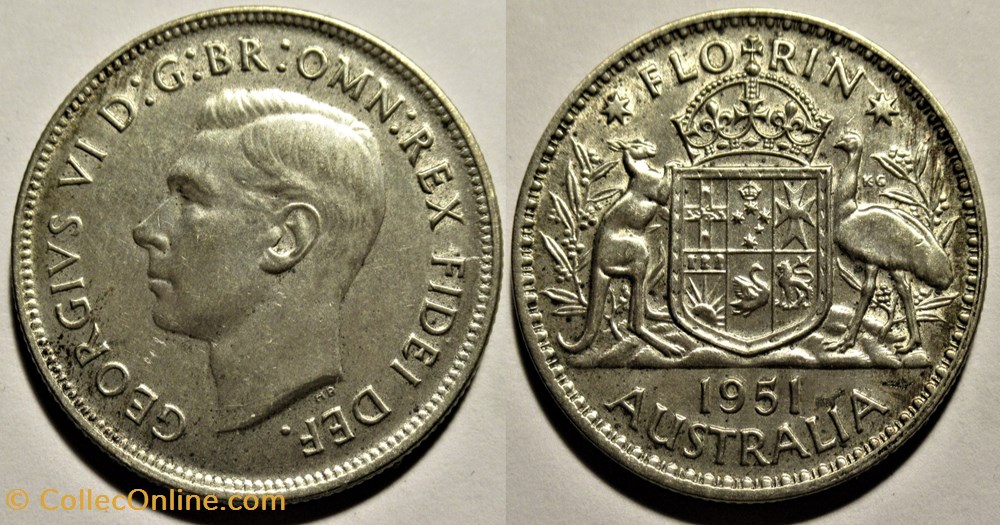 monnaies monde australie george vi one florin 1951 melbourne australia
