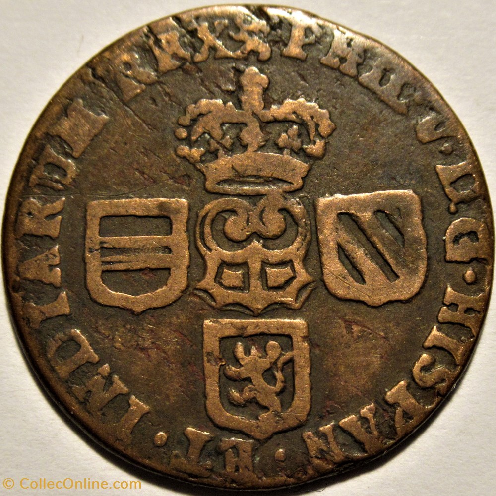 Felipe V - Oord or Liard - 1710 Namur, Spanish Netherlands (ex.2) 2 monnaies europe medievale pays bas espagnols felipe v oord or liard 1710 namur spanish netherlands ex 2