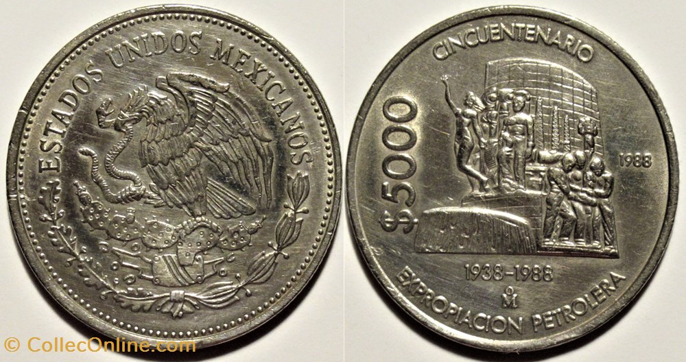 México 1988 - 5000 Pesos, Oil Industry - Estados Unidos Mexicanos monnaies monde mexique mexico 1988 5000 pesos oil industry estados unidos mexicanos