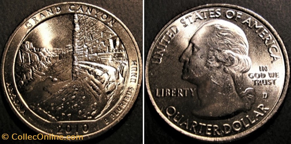 Grand Canyon - 2010 D Quarter Dollar - Arizona State monnaie monde etat uni grand canyon 2010 d quarter dollar arizona state