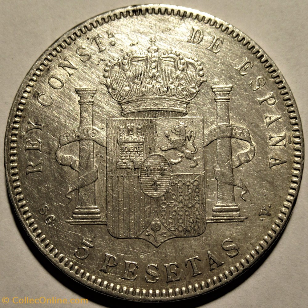 1898 - 5 Pesetas - Alfonso XIII de España (ex.2) 3 monnaies monde espagne 1898 5 pesetas alfonso xiii de espana ex 2