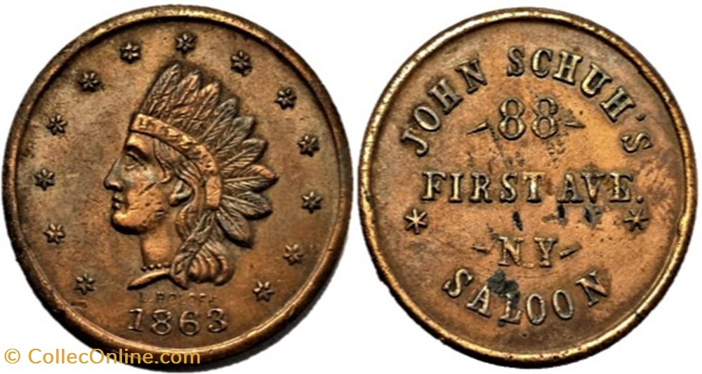 monnaies paranumismatique jetons poids civil war usa 1863 merchant token john schuh s saloon new york