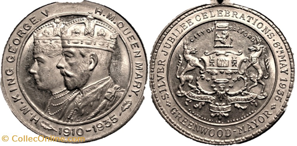 George V & Mary - 1935 Silver Jubilee, Salford, UK medaille royaume uni george v mary 1935 silver jubilee salford uk
