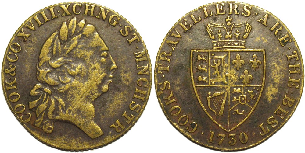 George III - Cook & Co, 1730 Token Spade Guinea - Manchester, UK monnaies paranumismatique jetons poids george iii cook co 1730 token spade guinea manchester uk