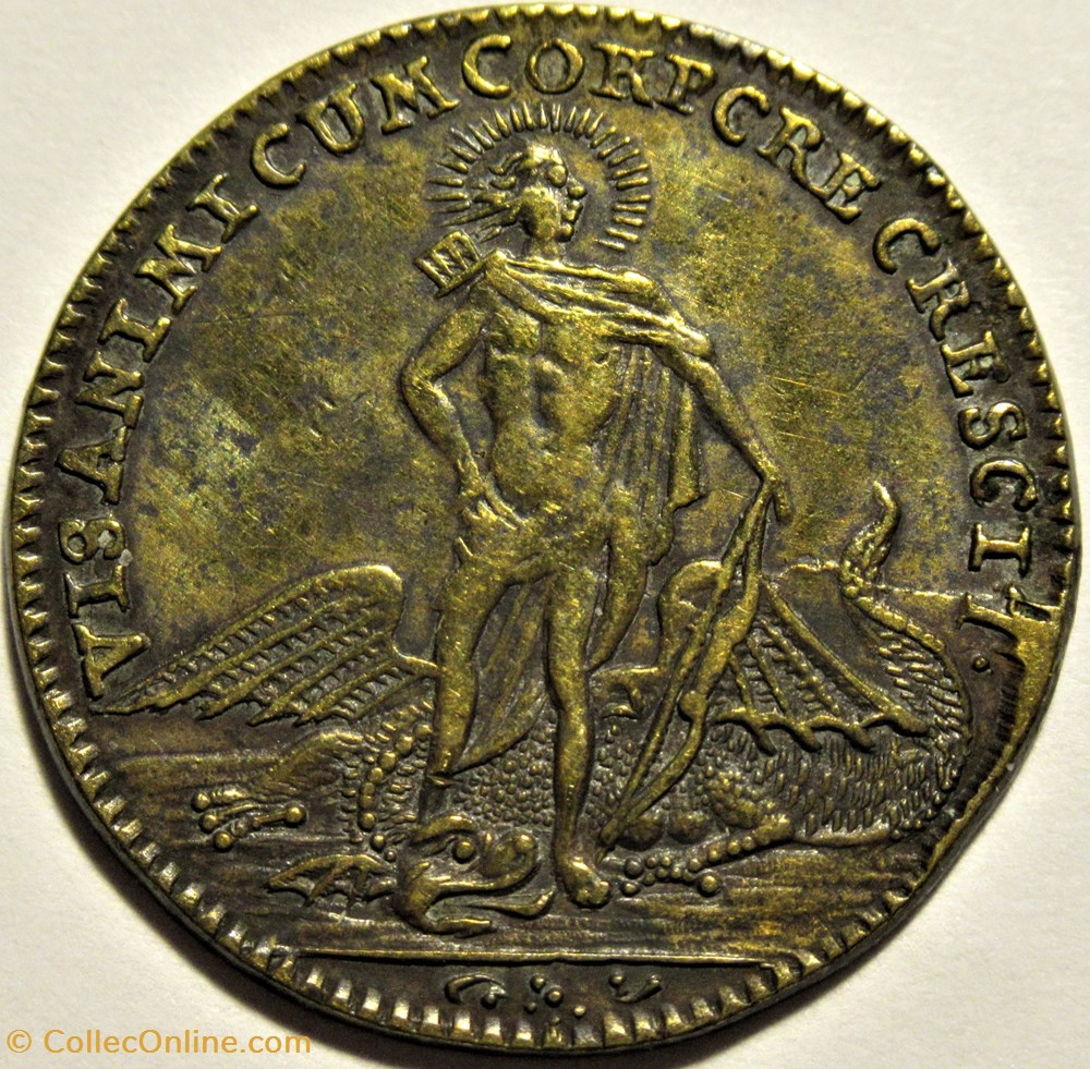 ca.1718 Louis XV - Jeton "les progrès du Roi" 3 monnaies jetons mereaux ca 1718 louis xv jeton les progres du roi