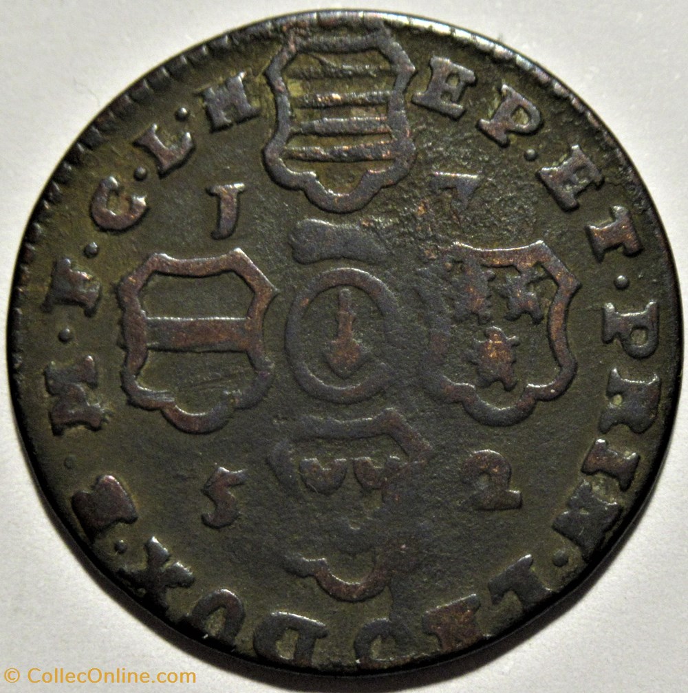 monnaies europe medievale saint empire romain germanique 1752 jean theodore de baviere 2 liards principaute de liege