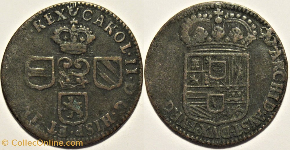 Carlos II - Liard 1690 Antwerp, Duchy of Brabant monnaies europe medievale pays bas espagnols carlos ii liard 1690 antwerp duchy of brabant