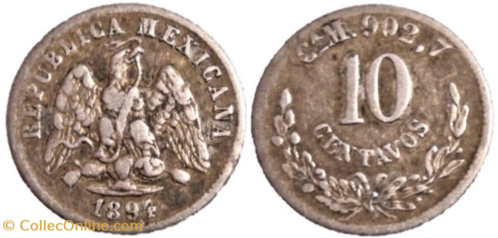 México - 10 Centavos 1894 monnaies monde mexique mexico 10 centavos 1894