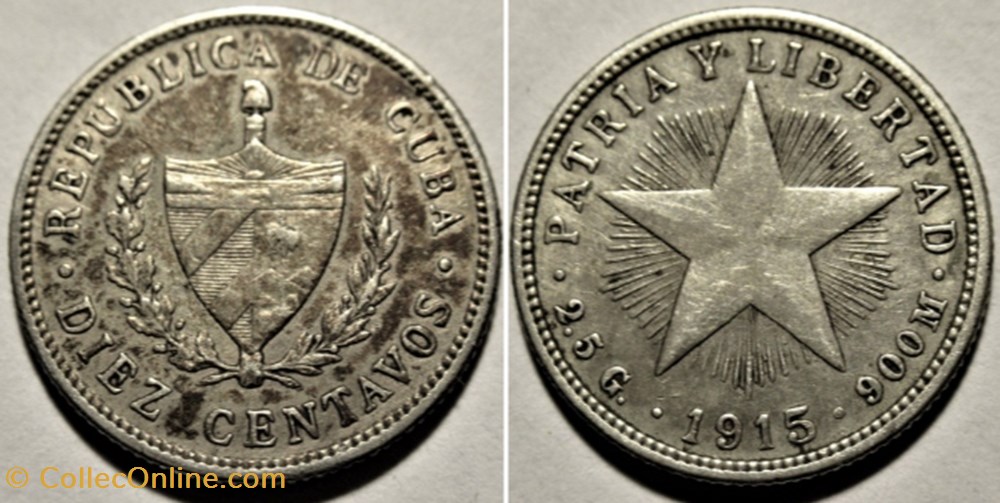 Cuba - 10 Centavos 1915 monnaies monde cuba 10 centavos 1915