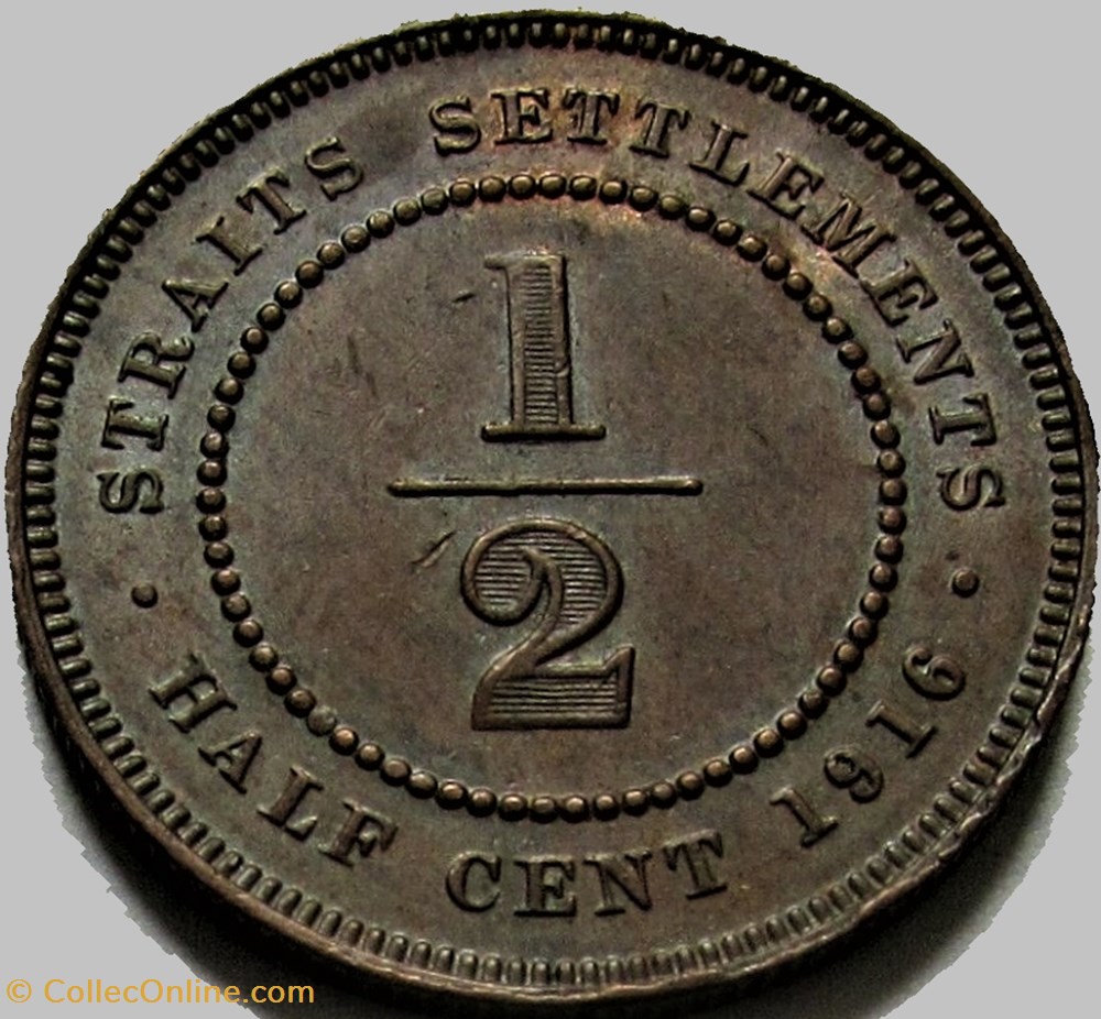 George V - ½ Cent 1916 - Straits Settlements 3 monnaies monde malaisie george v cent 1916 straits settlements