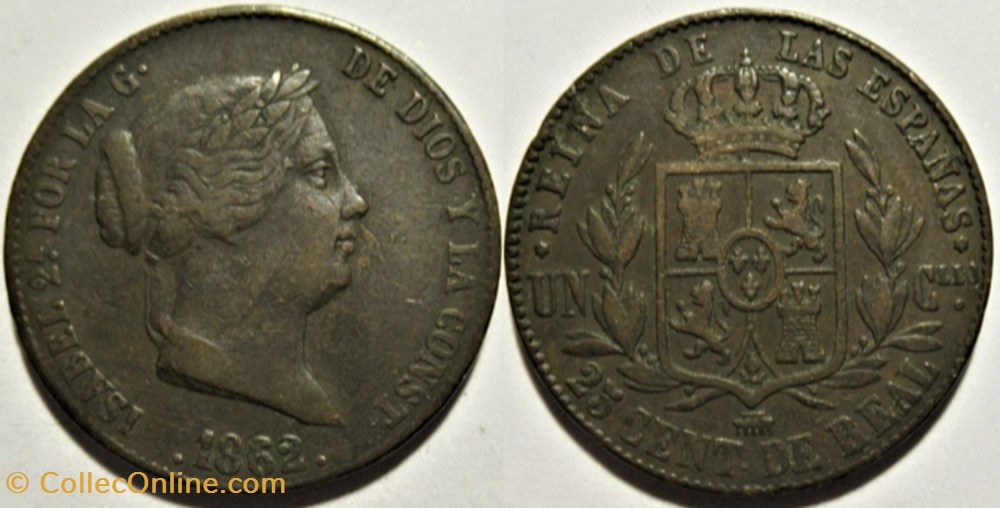 1862 Segovia - 25 Centimos - Isabel II España monnaies monde espagne 1862 segovia 25 centimos isabel ii espana