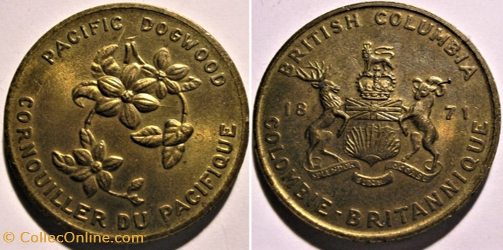 British Columbia 1871 - Provincial Arms and Flowers 1965-68, Shell Oil Token monnaie jeton mereaux british columbia 1871 provincial arms and flowers 1965 68 shell oil token