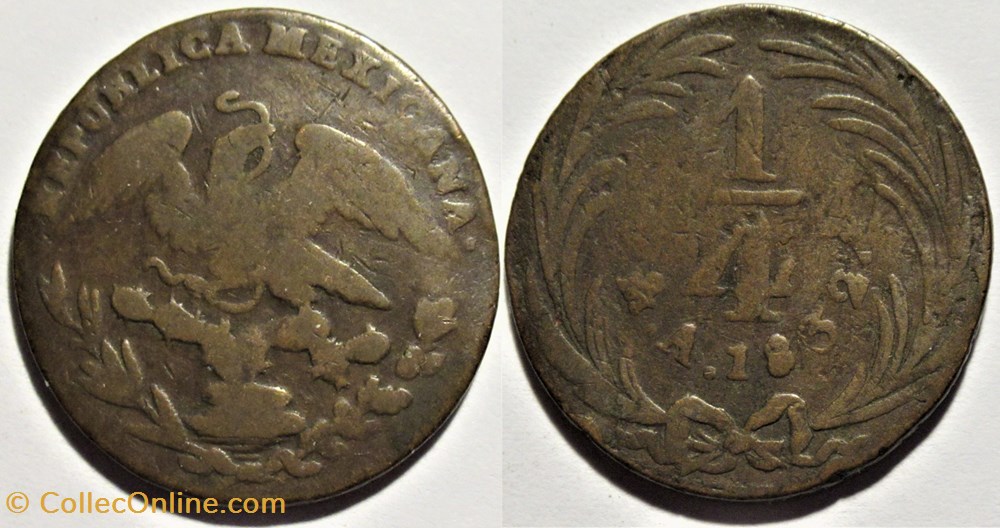 monnaies monde mexique mexico 1 4 real 1832 1st republic repunched date