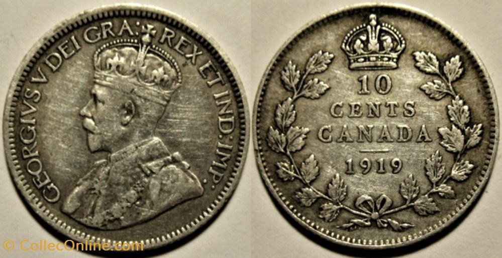 George V - 10 Cents 1919 (ex.2) monnaies monde canada george v 10 cents 1919 ex 2