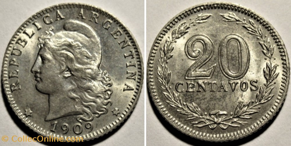 Argentina - 20 Centavos 1909 monnaies monde argentine argentina 20 centavos 1909