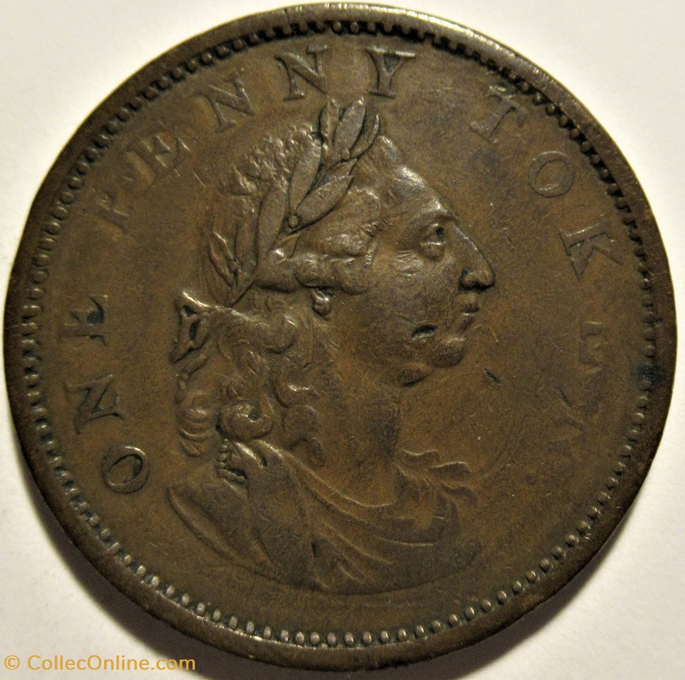 1819 One Penny Token, Ireland - King George III 2 monnaies jetons mereaux 1819 one penny token ireland king george iii