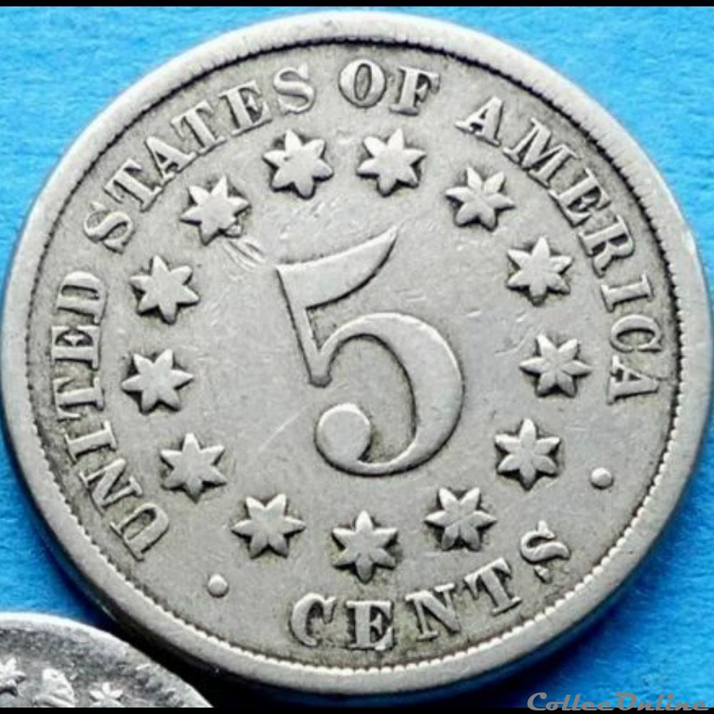 1868 5 Cents (ex.4) 2 monnaie monde etat uni 1868 5 cents ex 4