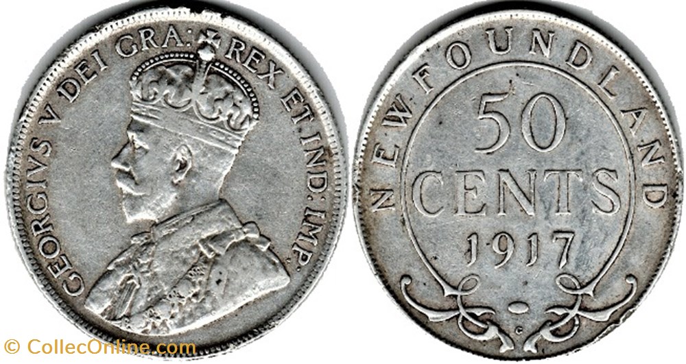 George V - 50 Cents 1917 Newfoundland (ex.2) monnaies monde canada george v 50 cents 1917 newfoundland ex 2