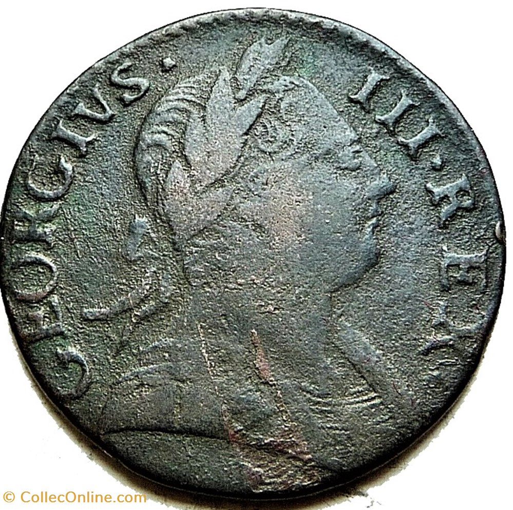 1773 Half Penny No Regal - George III of Great Britain (ex.4) monnaies monde etats unis 1773 half penny no regal george iii of great britain ex 4