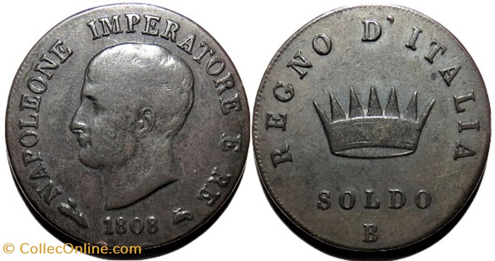 1808 Regno d'Italia, 1 Soldo Bologna - Napoleone I monnaies monde italie 1808 regno italia 1 soldo bologna napoleone i