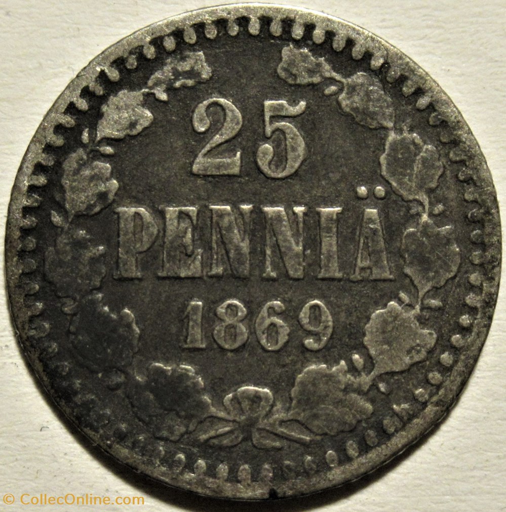 Alexander II of Russia - 25 Penniä 1869, Grand Duchy of Finland 3 monnaies monde finlande alexander ii of russia 25 pennia 1869 grand duchy of finland