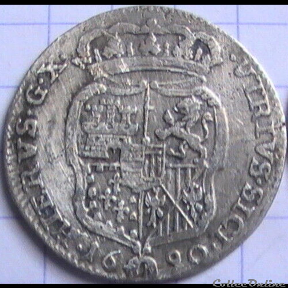 1690 Royaume de Naples Carlino / 10 Grana - Carlos II d'Espagne monnaies europe medievale 1690 royaume de naples carlino 10 grana carlos ii espagne