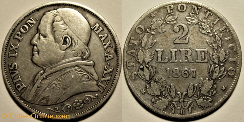 monnaies monde pio ix papa 2 lire 1867 anno xxii vaticano error