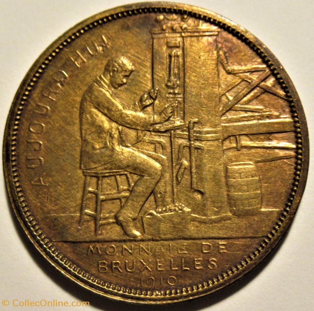 Ateliers monétaires de Belgique - 1910, Médaille Exposition de Bruxelles 3 monnaies jetons mereaux ateliers monetaires de belgique 1910 medaille exposition de bruxelles