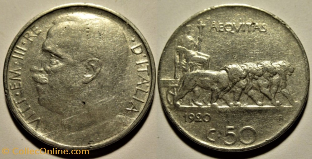 1920 Royaume d'Italie, 50 Centesimi, Roma - Vittorio Emanuele III monnaies monde 1920 royaume italie 50 centesimi roma vittorio emanuele iii