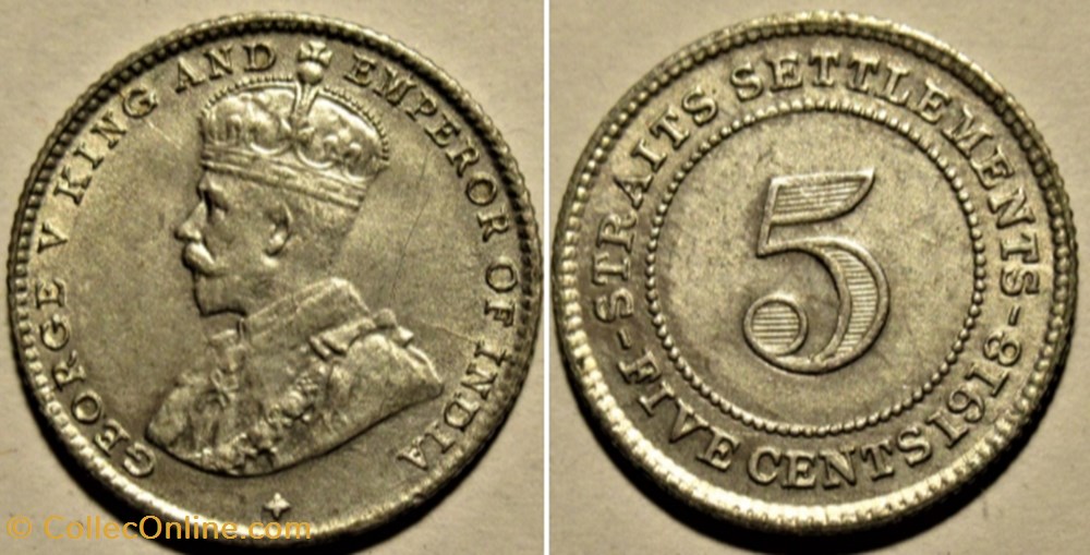 George V - 5 Cents 1918 - Straits Settlements monnaies monde malaisie george v 5 cents 1918 straits settlements