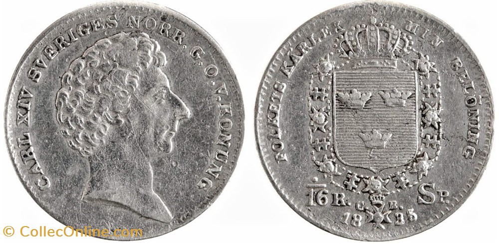 Sweden - Karl XIV Johan - 1⁄16 Riksdaler Specie 1835 monnaies monde suede sweden karl xiv johan 1 16 riksdaler specie 1835