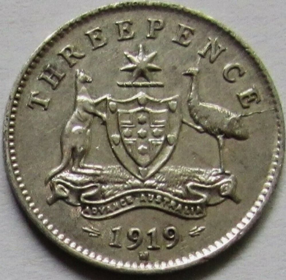 George V - Three Pence 1919 Melbourne - Australia monnaies monde australie george v three pence 1919 melbourne australia