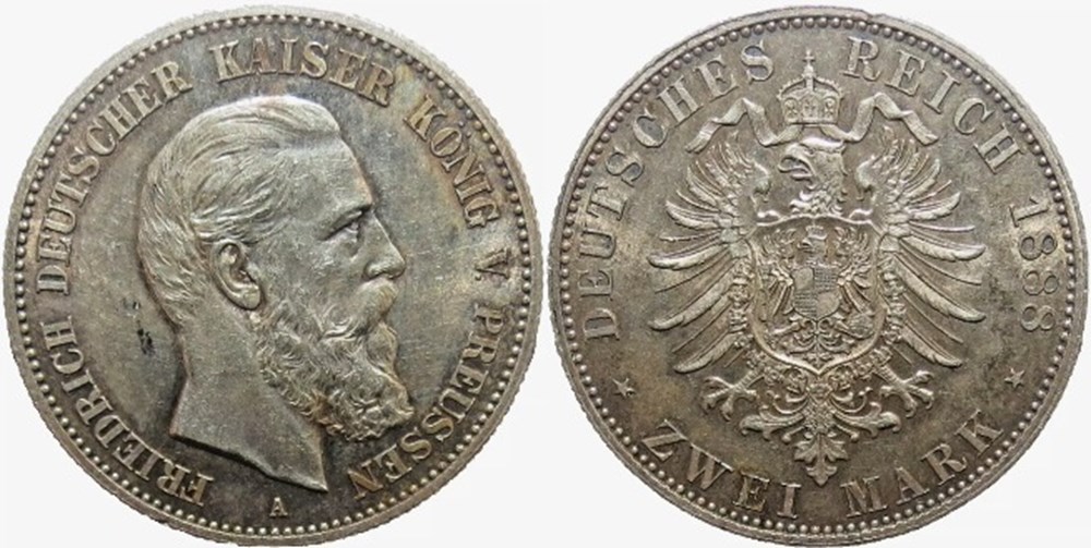 Friedrich III - 2 Mark 1888 Berlin monnaies monde allemagne friedrich iii 2 mark 1888 berlin