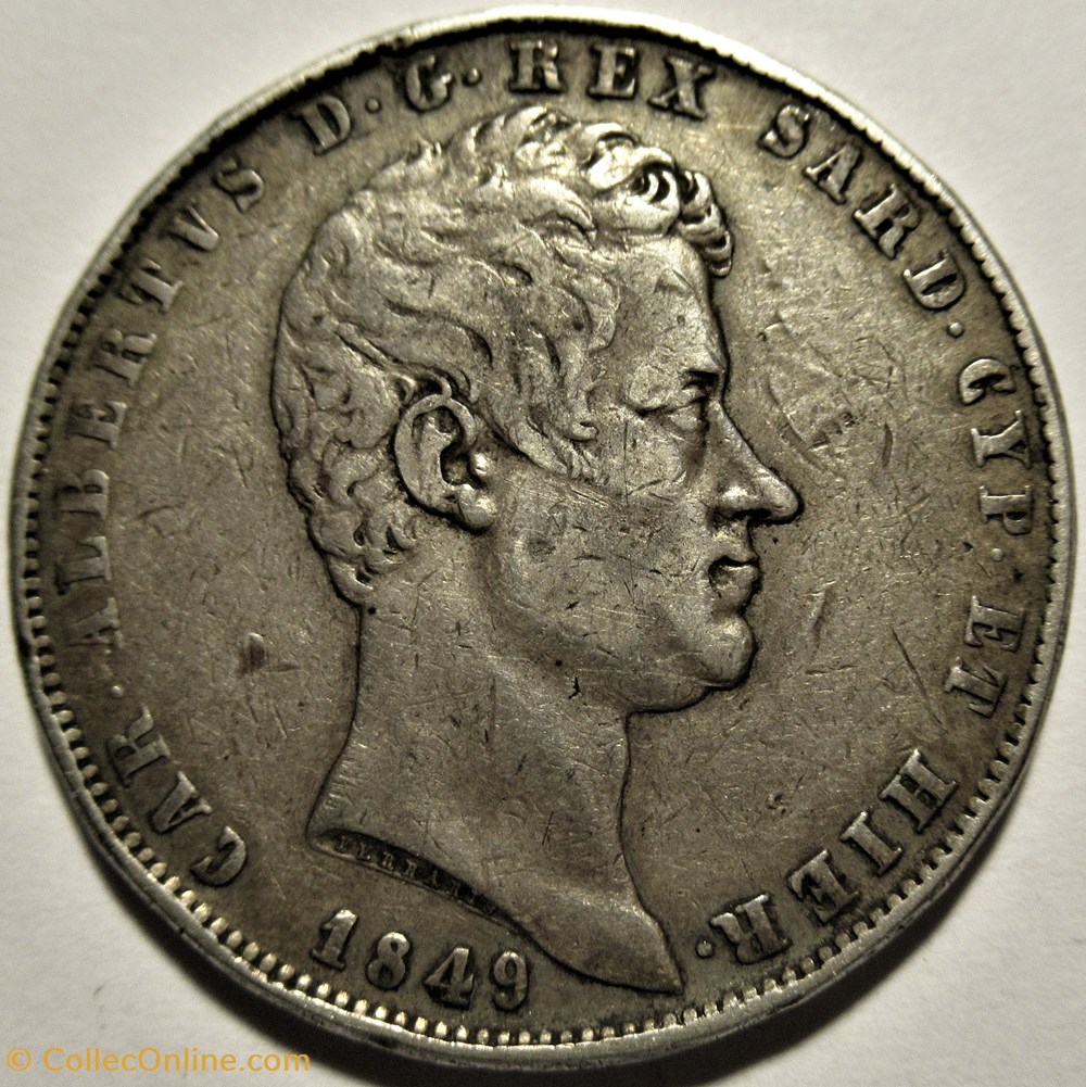 1849 Regno di Sardegna - 5 Lire, Genova - Carlo Alberto di Savoia 2 monnaies monde italie 1849 regno di sardegna 5 lire genova carlo alberto di savoia